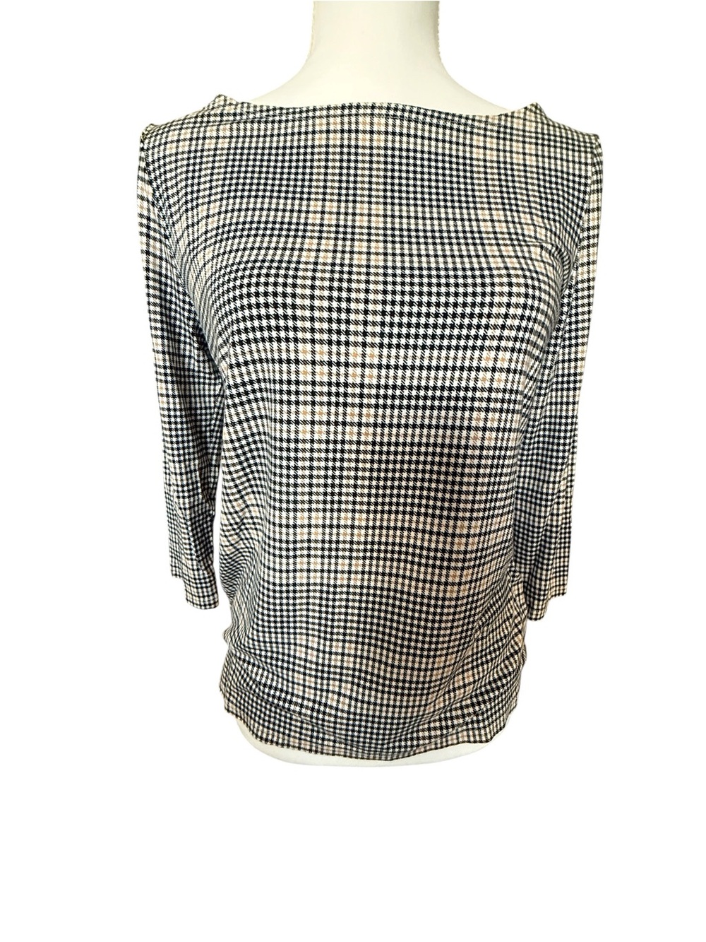 Ann Taylor Black and White Houndstooth Boatneck Long Sleeve Top